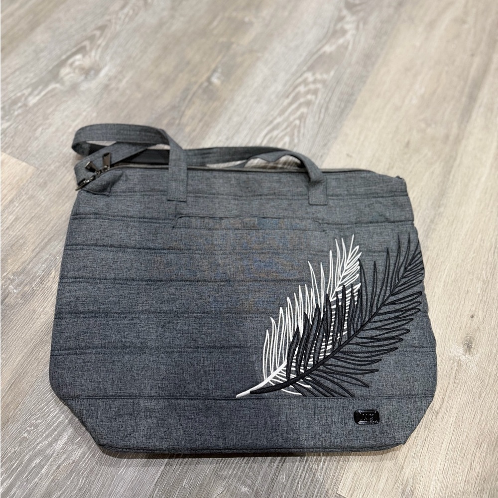 Lug Apollo Tote Gray Shoulder Bag with Embroidered Leaf Design